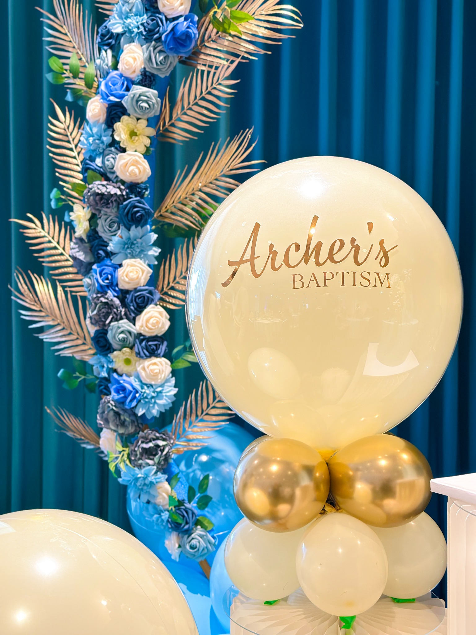Personalized baptism balloon floral detail