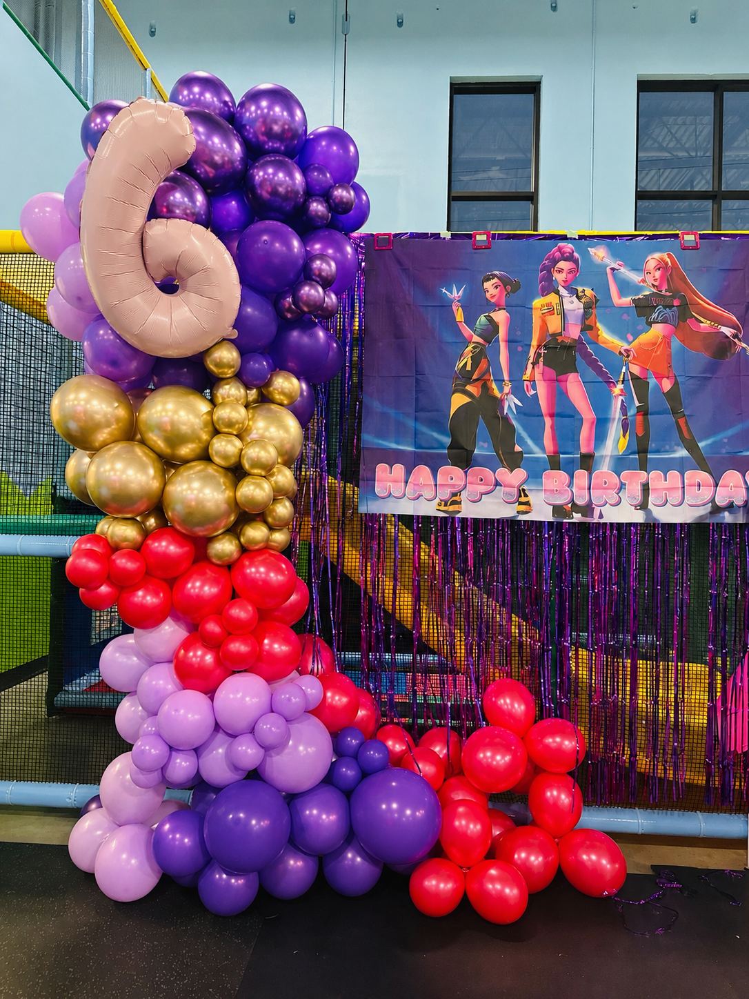 Purple and pink KPOP themed balloon backdrop
